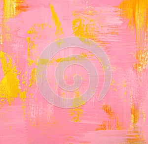 Golden and pink pastel element acrylic painting on matte canvas abstract texture background. Handmade, hand drawn.