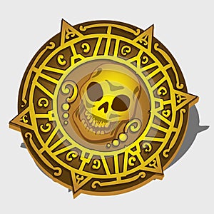 Golden pirate medallion with symbol of the skull