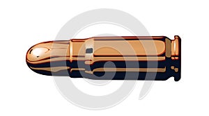 Golden pistol cartridge with bullet, isolated icon. Gold or brass on white background. For firing or shot. Handgun ammo. Vector