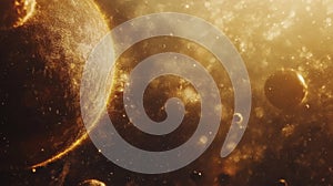 Golden Planet In A Cosmic Nebula