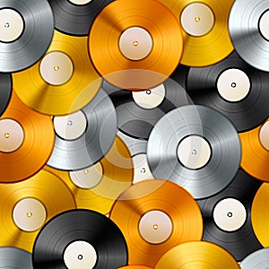 Golden, platinum and bronze albums, vinyl discs seamless pattern