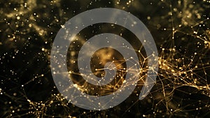Golden Plexus Network: Abstract Technology Background. Futuristic Connection. Data Visualization