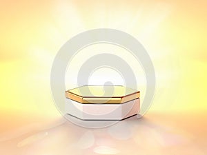 Golden podium or pedestal for product stand, blank on gold background