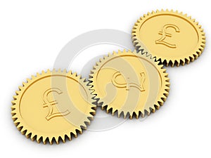 Golden pound gears on white