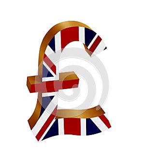 Golden pound sign/symbol with the Union Jack isolated in white background