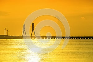 Golden poyang lake and cable-stayed bridge