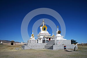 Golden Prayer Stupa in Erdene Zuu Khiid Monastery, Orkhon Valley Cultural Landscape World Heritage Site, in Kharkhorin Mongolia