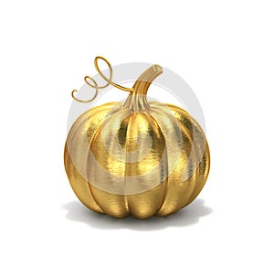 Golden pumpkin isolated on white, clipping path included