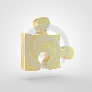 Golden puzzle piece icon isolated on white background.
