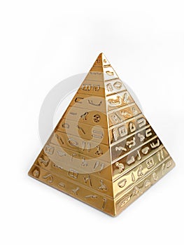 Zlatý pyramida hieroglyfy na bílý 