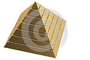 Golden pyramid isolated on white background 3D illustration