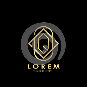 Golden Q Initial letter Logo Vector Design Concept Geometrical Line