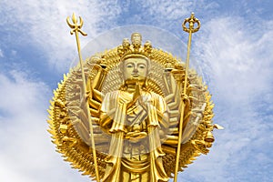 Golden quan yin thousand hands statue