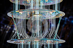 Golden quantum computer machine close up