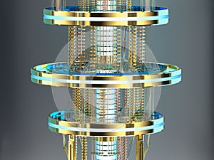 Golden quantum computer machine close up