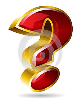 Golden question mark symbol in 3D style isolated on white background. Vector illustration.