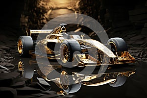 golden racing car for the winner of formula one race