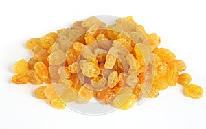 Golden raisins over white photo