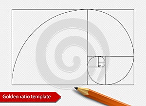 Golden ratio line graph template vector illustration. Fibonacci spiral proportion shape symbol. Isolated on transparent background