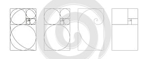 Golden ratio template. Method golden section set. Fibonacci array, numbers. Harmony proportions pattern.