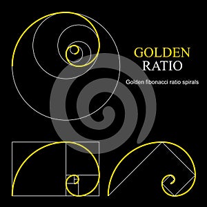 Golden ratio template set. Proportion symbol. Graphic Design element. Golden section spiral.