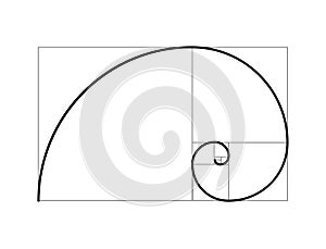 Golden ratio vector proportion spiral section. Fibonacci golden ratio geometry