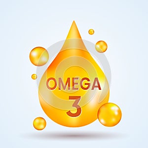golden realistic drop of vitamins and minerals Omega 3 photo