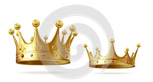 Golden realistic king or queen crown set with gems