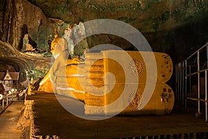 The golden reclining Buddha of Thumb Suwanna Kuha temple in Phang Nga province