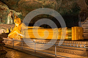 The golden reclining Buddha of Thumb Suwanna Kuha temple in Phang Nga province