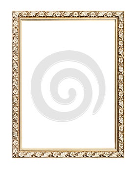 Golden rectangle picture frame isolated on white background with clipping path