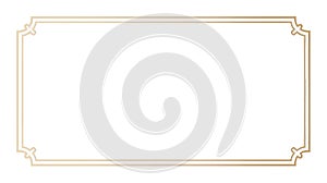Elegant golden rectangular frame with decorative corners on a white background design element