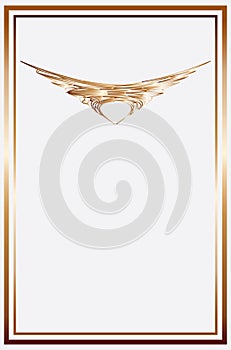 Golden rectangular frame and decorative pattern on a light gray background
