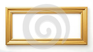 Golden rectangular picture frame on white background