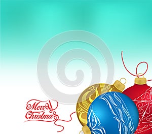 Golden and red christmas ornaments on white background with space for text. Merry christmas card. Winter holidays. Xmas theme