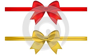 Golden and red ribbon bows with gradient mesh on white background.