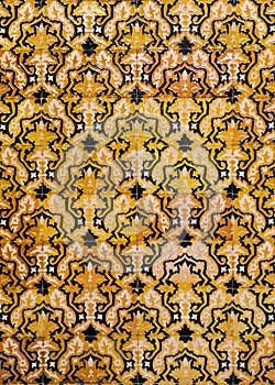 Golden reflection relief tiles, Seville, Spain. Azulejos background