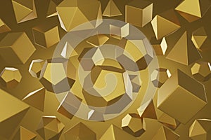 Golden regular polyhedra abstract background. 3d illustration