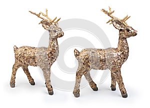 Golden reindeer Christmas decorative item isolated on white background, Clipping path included