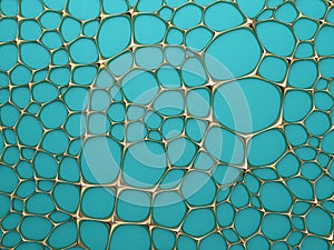 Golden relief on turquoise  panel. 3D rendering abstract background