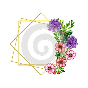 Golden retangle on watercolor floral