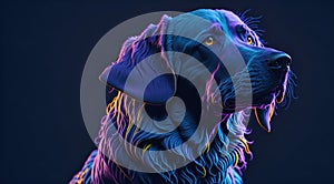 A Golden Retriever Dog with Neon-Colored Fur in Bioluminescent Light - Generative AI