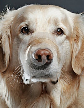 Golden Retriever Dog Portrait with Friendly Expression on Beige Background