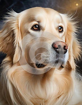 Golden Retriever Dog Portrait with Friendly Expression on Beige Background