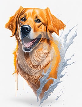 Golden Retriever Dog white background Splash Art 1