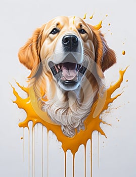 Golden Retriever Dog white background Splash Art 3