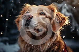 Golden Retriever dog in winter, Christmas atmosphere. Generate AI