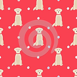 Golden retriever dogs in different poses and coat colors. Seamless pattern. Adult goldies puppy set. Vector illustration