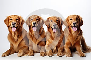 Golden Retriever Family Foursome Dogs Sitting On A White Background photo