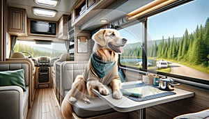 Golden Retriever inside an RV